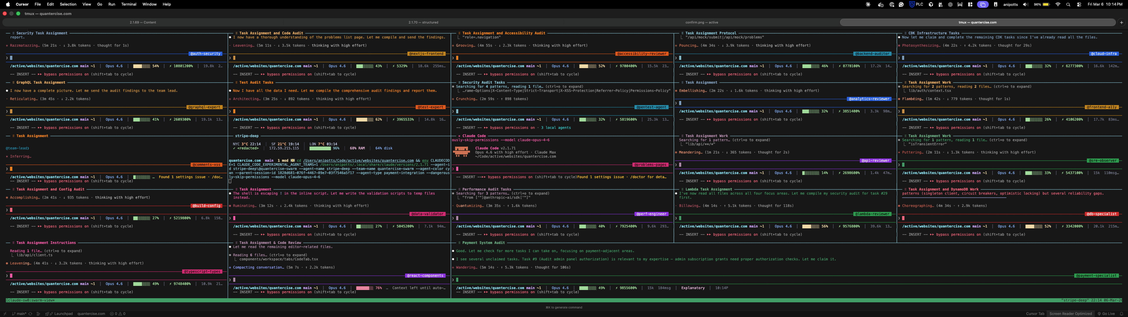 a wall of Claude Code agents running in tiled terminal panes