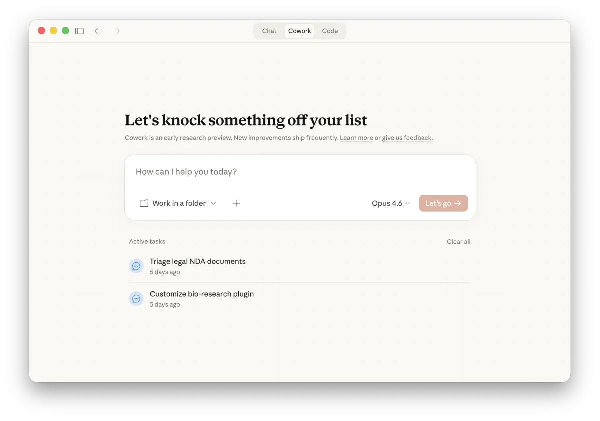the Cowork tab in the Claude desktop app